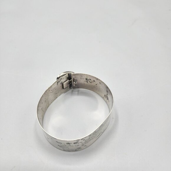 Sterling Silver Hinged Cuff Bracelet Oval White Stone 925 JPA 20 Grams Vtg - Picture 10 of 11